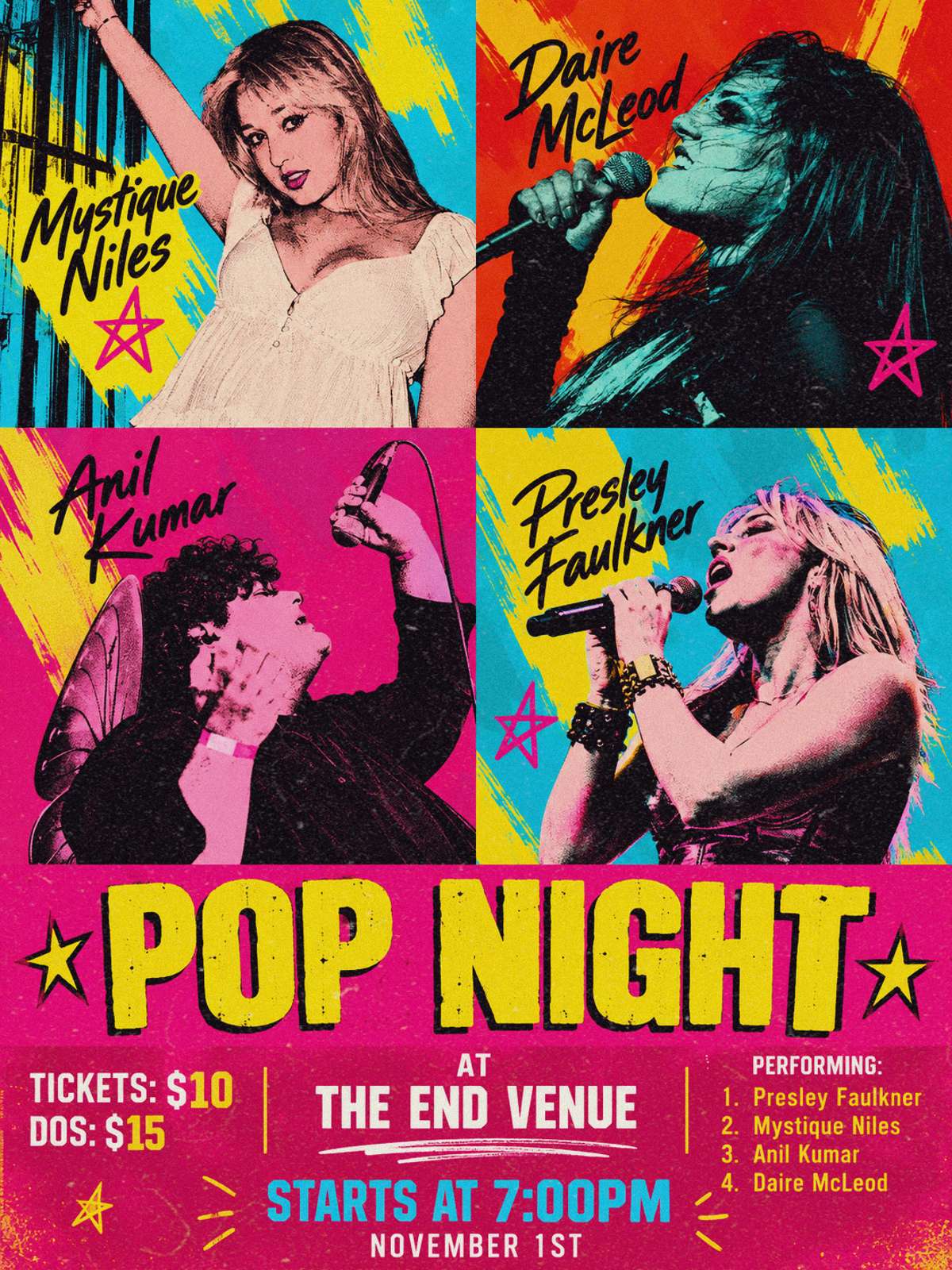 Pop Night feat. Presleys Faulkner, Mystique Niles, Anil Kumar & Daire McLeod – 18+